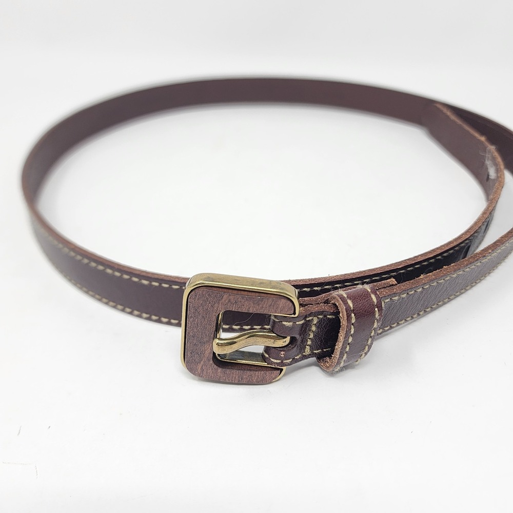 Coach Brown Leather Belt Women's SIZE L Brass Wood Accent on Buckle